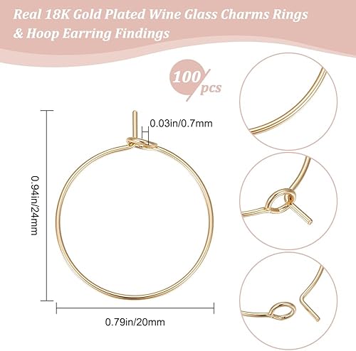 Beebeecraft 1 boîte de 100 pièces de Boucles d'oreilles Créoles 316 Inoxydable carats 30 mm en Laiton avec Breloques en Verre à Vin avec Broche de 0.7 mm pour la Fabrication de Boucles d'oreilles - Nail Gallerys
