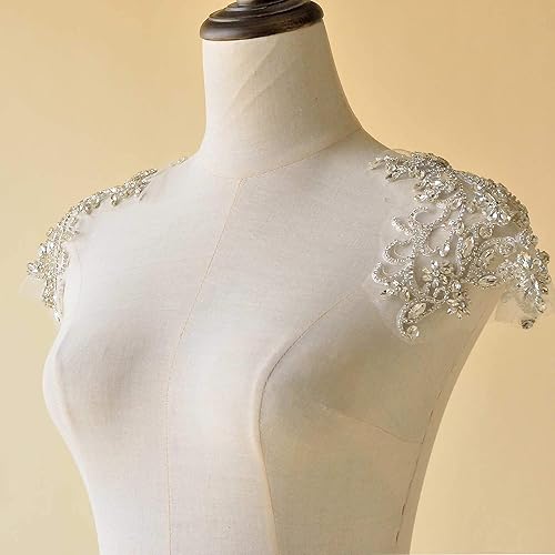 Applique en strass étincelants - Accessoire d'épaule - Manchon en dentelle - Patch à coudre sur robe de mariée (1 paire) - Nail Gallerys