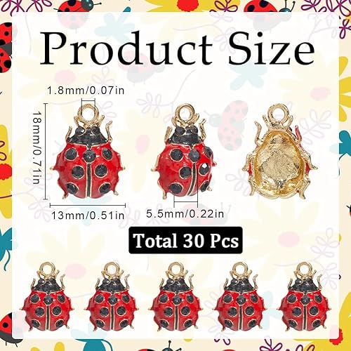 SUNNYCLUE 1 boîte 30 pièces Breloques Coccinelles Breloque Coccinelle Petite Breloque en Alliage Rouge Émail Métal Strass Coccinelles Insectes Breloques Coccinelles pour la Fabrication de Bijoux Brelo - Nail Gallerys