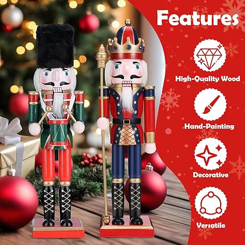 Auniq 2 Pièces Soldats Casse-Noisette en Bois, 30cm Chiffres de Casse-Noisette Traditionnels de Noël Soldat Casse-Noisette de Noël Ornement de Marionnette Soldat Peint en Bois pour Decoration Noël - Nail Gallerys