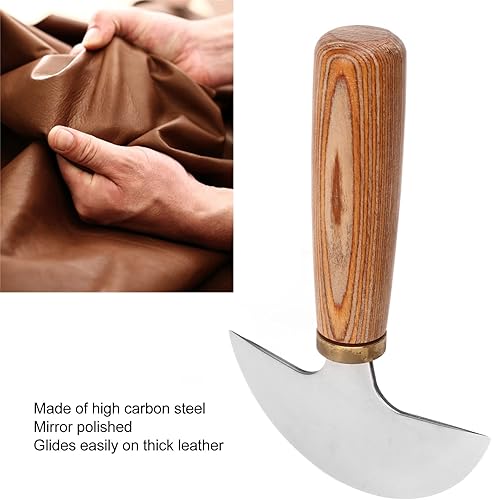 Couteau à Tête Ronde en Cuir, Couteau Rond en Cuir Demi-Lune en Acier à Haute Teneur en Carbone avec Manche en Bois de Noyer, Couteau Rond en Cuir pour Travaux Manuels en Cuir - Nail Gallerys