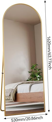 TIMORWTF Miroir sur Pied 180x80cm,Miroir Arqué avec Cadre en Alliage D’Aluminium,Grand Miroir de Sol Pleine Longueur,pour Chambre, Salon, Dressing,Verre Trempé, Doré - Nail Gallerys