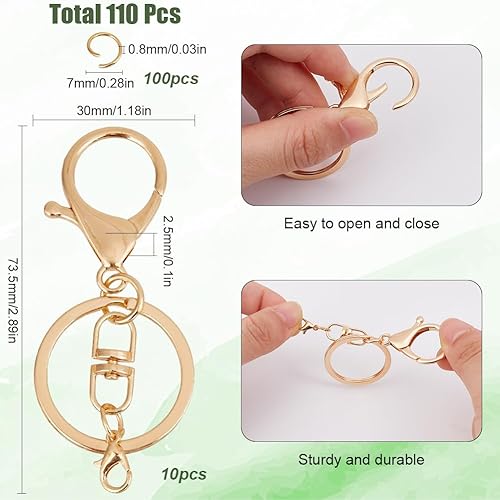 SUNNYCLUE 1 boîte 10 pièces Fermoirs à Pince de Homard Fermoir de Porte-Clés en Fer en Vrac Porte-Clés de Polissage Doré Anneaux de Saut Ouverts Fermés Ensemble de Fermetures Fermoirs de Clé D'Extensi - Nail Gallerys