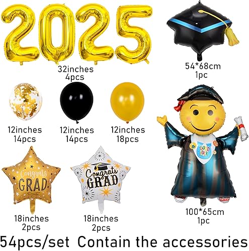 WTZWYFWJ 2025 Graduation Party Decoration Kit,Ballons de cérémonie de Remise des diplômes,NoirOr Ballon ​Remise ​des Diplômes,pour décorations de Remise des diplômes de Université École Secondaire - Nail Gallerys
