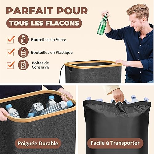 Poubelle de Cuisine 100L - Poubelle de Recyclage avec 2 Sacs de Transport XXL - Poubelle Tri avec Sac de Transport Supplémentaire - Poubelle 100l Cuisine avec Trou - Poubelle Plastique (Noir) - Nail Gallerys