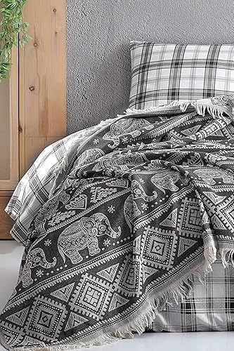Bohoria® Couvre-lit haut de gamme Bali, Couverture réversible, Couverture de canapé avec motif, Extra large 220 x 240 cm (Motif éléphant) - Nail Gallerys