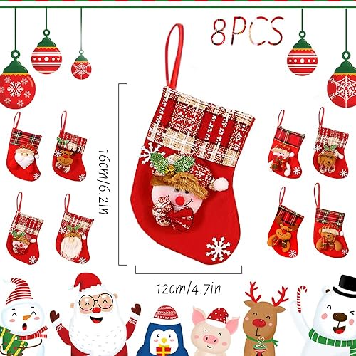 Chaussette de Noel, Hillylolly 8 Pcs Mini Chaussettes de Noel, 16 cm Chaussettes Noel Cheminée, Chaussettes de Noël Suspendues, Chaussette de Noël 3D, Bas de Noël Décoration, Style Aléatoire - Nail Gallerys