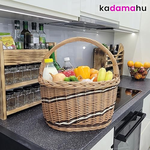 Panier en osier XL avec poignée, tressé à la main, panier léger et spacieux pour le transport de légumes et de fruits, panier réutilisable pour la voiture, couleur marron, 40x28x43 cm - Nail Gallerys