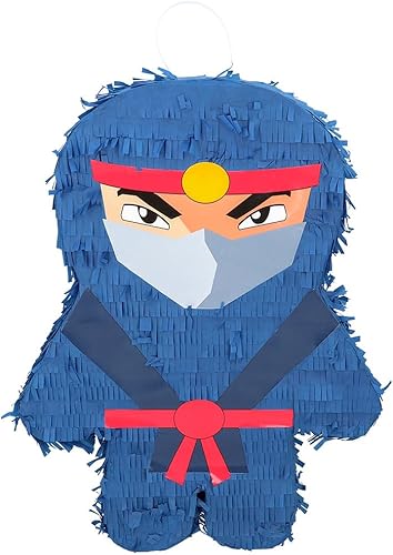 Pinata - Ninja, bâton de frappe et masque - Comme jeu et décoration pour anniversaire d'enfant et fête à thème - Dimensions : 45 x 34 x 10 cm - Compatible avec anniversaire Ninjago - Fête pour enfants - Nail Gallerys