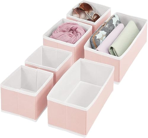 mDesign boîte de Rangement pour Armoire ou Commode (Set de 6) – bacs de Rangement de 2 Tailles en Fibre synthétique – Organiseur de tiroir pour Chaussettes, Lingerie, etc. – Rose et Blanc - Nail Gallerys