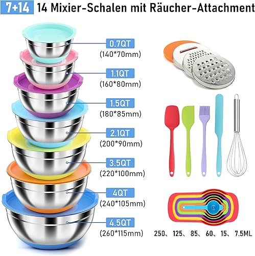 Pleafind Set de 7 saladier avec couvercle, Bol de mélange en acier inoxydable avec râpe,Tailles 4.3, 3.8, 3.3, 2, 1.4, 1, 0.7 L Utilisable pour mélanger et servir - Nail Gallerys