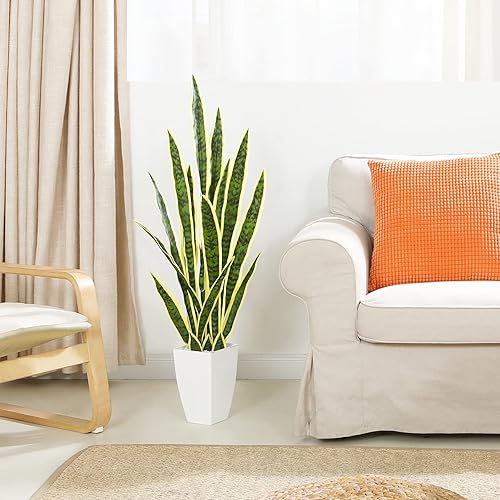 CROSOFMI Plantes Artificielles Interieur Sansevieria 110 cm Grande Plastique Fausse Plante Decoration Chambre Maison（Jaune） - Nail Gallerys