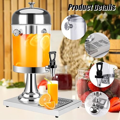 Distributeur de jus, système de refroidissement, 8 l, avec robinet, distributeur de jus professionnel, 8 l, avec unité de refroidissement et égouttoir, design rétro, argenté - Nail Gallerys