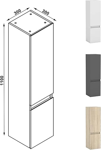 AICA Ensemble Meubles Salle de Bain 100cm Vasque + Colonne + Miroir Rond Lumineux Anthracite - Nail Gallerys