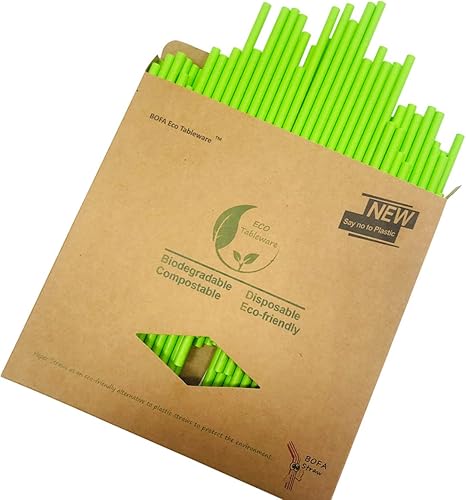 Lot de 100 pailles en papier vert massif biodégradables en vrac, sans plastique, respectueux de l'environnement - Nail Gallerys