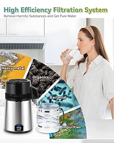 Spolehli Distillateur D'eau 4L Distillateur D'eau En Inoxydable 750w Machine À Distiller L'eau Intérieur En Inox Alimentaire Récipient En Verre Pour Purification D’Eau Du Robinet Maison Clinique - Nail Gallerys