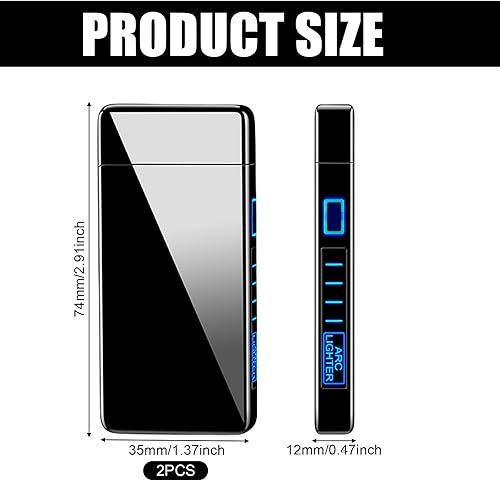 Lot de 2 briquets électroniques USB - Briquet à arc électrique USB - Briquet à arc électrique LED - Double arc électrique - Avec indicateur de batterie - Coupe-vent - Briquet plasma - Déclenchement - Nail Gallerys