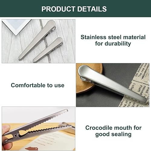 10 Pièces Pince Sachet Alimentaire, 2 Tailles Pince à Sachet Métalliques en Acier Inoxydable, Clip Fermeture Sachet Alimentaire, Pince Crocodile Inox pour Sacs à Café, Pain, Aliments, 8cm et 11.5cm - Nail Gallerys
