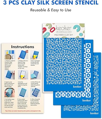 Lot de 3 pochoirs en soie pour argile polymère, pour impression sur argile et autres bijoux en argile et décoration de boucles d'oreilles - Nail Gallerys