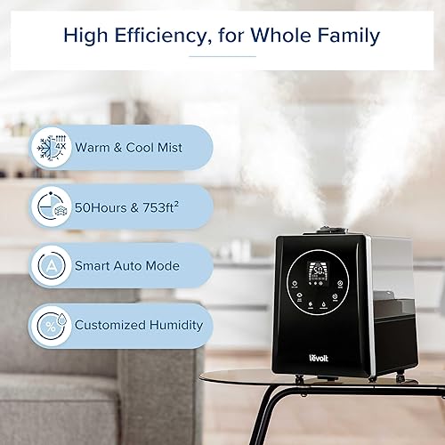 LEVOIT 6L Humidificateur d'air pour bébé,brume chaude et fraîche Humidificateur Ultrasonique Silencieux,60H d'autonomie,Minuterie 1 à 12 H,Double Buse à 360 pour Maison/Chambre jusqu'à 70 m²,Noir - Nail Gallerys