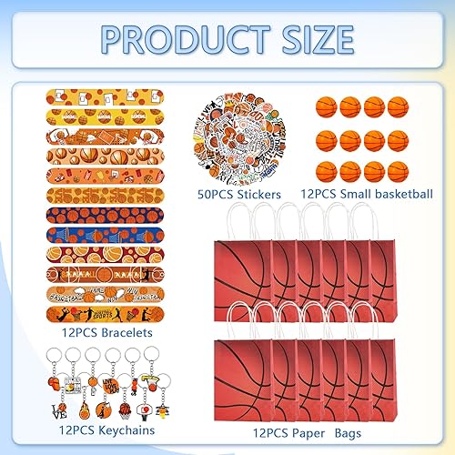 Eymobad Lot de 98 petits Cadeaux de Fête de Basket-ball,Jouet Mini Basketball,Sacs Cadeaux de Basket-ball,Porte-Clés,Bracelets,Autocollants,Accessoires de Fête pour Enfants, Fans de Basket-Ball - Nail Gallerys