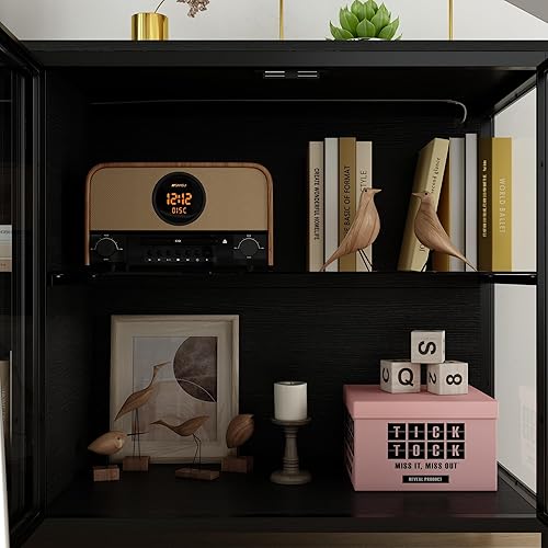 DEZAGCE Vitrine en verre avec 2 portes et cadre en fer - 40 x 140 x 75 cm - Noir - Nail Gallerys