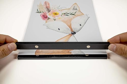 Cadre photo magnétique en bois - 30 cm - Noir - Pour peintures murales, affiches et photos - A3 - Barre de fixation - Barre de fixation - Noir laqué - Nail Gallerys