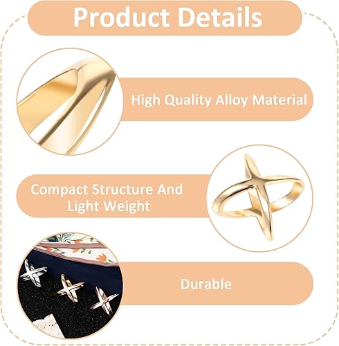 JIEYAO Clips et anneaux d'écharpe pour femme, 3 boucles coulissantes en forme de X, boucle creuse croix, fermoir simple en soie, accessoires de décoration tendance pour châle et foulard, argent + or + - Nail Gallerys