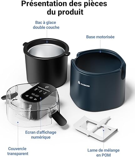 AAOBOSI Machine à Crème Glacée,Bol de Congélation de 1,5L Machine à Glace Électrique Automatique Faite Maison,pour Gelato,Machine à Yaourt Glacé,Affichage Numérique,Minuterie - Nail Gallerys