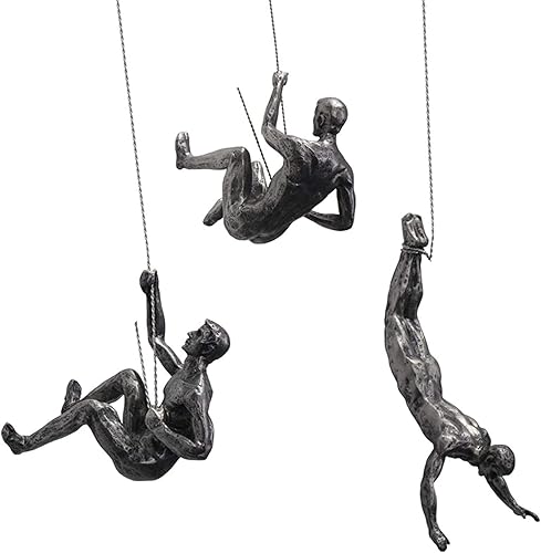 Tauzveok Sculpture Murale Art Résine Et Métal Bungee Jumping Man Escalade Descente en Rappel Trio Ornements Suspendus, 3 Escalade Hommes Wallhanging Figurines Abseiling,Silver3 - Nail Gallerys