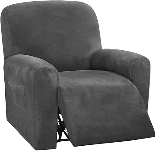 Highdi Housse de Fauteuil Relax Velours Extensible, 4 Pièce Housse de Canapé Couleur Unie Antidérapante avec Poche Latérale, Protege de Meubles Lavable pour 1 Places Fauteuil Inclinable (Bleu Royal) - Nail Gallerys