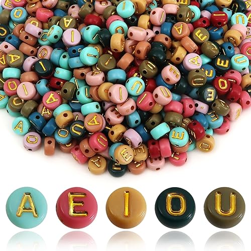 TOAOB 500pcs Voyelle Lettre Perles 4x7mm Rond Coloré Lettre Perles avec Alphabet Or A E I O U Ronde Acrylique Espaceur Perles pour Bricolage Fabrication de Bracelets Colliers Bijoux - Nail Gallerys