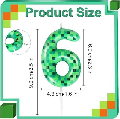TNT Anniversaire Bougies 6 ans, Vert Pixelisée Bougies d'anniversaire pour Garçons Filles, Bougies Anniversaires Gâteaux pour Enfants, Fournitures de Fête Décoration Anniversaire (Numéro 6) - Nail Gallerys