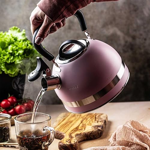 KINGHOFF KH-1856 Bouilloire sifflante en acier 1,8 l Petite taille Compatible induction Rose - Nail Gallerys
