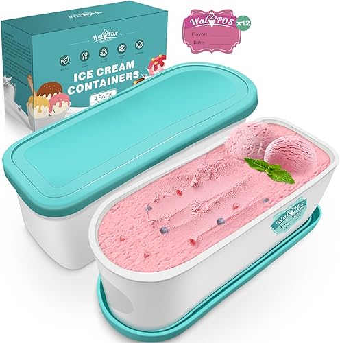 Walfos® Lot de 2 bacs à glace pour crème glacée 1,5 l, réutilisables, avec couvercle en silicone, empilables, pour yaourt - Nail Gallerys