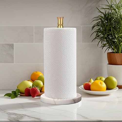 Siwil Support de rouleau de papier essuie-tout d'une main, base en marbre lourd, ne se renverse pas - (base en marbre, doré) - Nail Gallerys