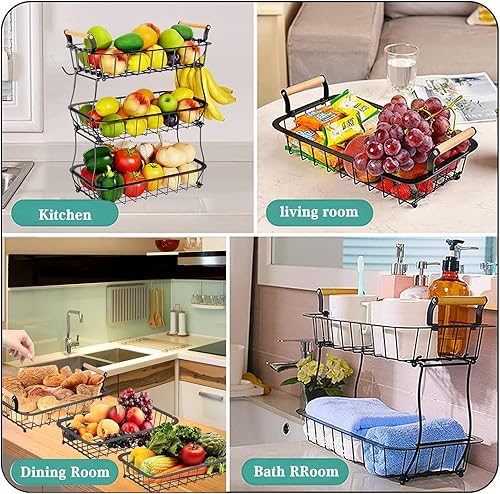 doepeBAE Corbeille a Fruit 3 Etages, Panier Fruits et Légumes, Panier de Fruits et Legumes, Technique de Peinture Métallisée, avec 2 Crochets à Banane, pour Stockage de Fruits et Plus (B-3) - Nail Gallerys