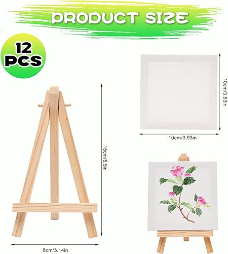 12 Pcs Mini Chevalet avec Toile Peinture,10 x 10 cm, avec chevalet de 8 x 15 cm, pour affichage, cartes de visite, photos, posters, mémo, travaux manuels, albums phot - Nail Gallerys