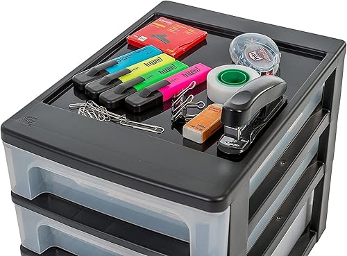 Iris Ohyama, Tour de Rangement Plastique, 2 Petits Tiroirs & 1 Tiroir Moyen, Noir, Ouverture Facile, Format A4, Meuble, Organisateur, pour Bureau, Fourniture Scolaire, Papeterie, Sans BPA,OCH-2021 - Nail Gallerys