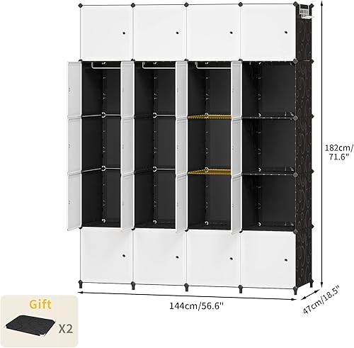 JOISCOPE Armoire,Penderie Vetement,Étagères de Rangement,Armoire Modulable pour Chambre,en Plastique,Grande capacité,Noir et Blanc,10 Cube - Nail Gallerys