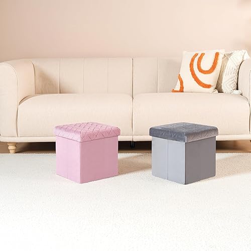 Bonlife Velours Petit Meuble de Rangement Jouet Enfant,Tabouret avec Espace de Rangement Repose Pied Bureau,Tabouret Pliant Pouf Cube 32x32x32cm,Gris - Nail Gallerys