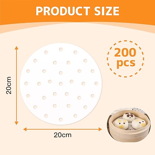 FortuneGlobe 200pcs de papier perforé 20 cm en bambou pour cuisson à la vapeur et à la vapeur，8 Pouces de papier parchemin antiadhésif comme papier dim sum, papier Friteuse à air - Nail Gallerys