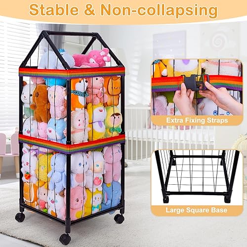 MHJY Zoo en peluche avec roulettes, cage de rangement en PVC pour jouets en peluche, grande étagère de rangement avec bande élastique pour chambre d'enfant, chambre à coucher, décoration de chambre - Nail Gallerys