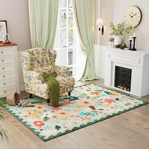 LONGSAO Tapis Salon Tapis Chambre Anti Slip Doux Tapis 200 x 250 cm Couloir Grand Tapis pour Chambre Décor de D'intérieur Rétro Floral Vert Jaune Rose - Nail Gallerys
