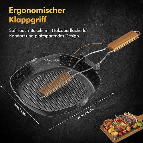 Mihoho Poêle à griller rainurée à induction - 24 x 24 cm - Revêtement en pierre - Anti-adhésive - Compatible avec les plaques à induction et au four - Poêle à steak rectangulaire (24 cm) - Nail Gallerys