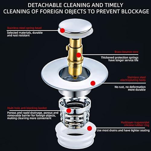 chuangzhi Bonde de Lavabo Universel, Bouchon lavabo Amélioré, Pull Type Bonde Evier pour Orifice de Vidange 32-42mm, Accélère Le Drainage sans colmatage pour Baignoire, Cuisine, Lavabo - Nail Gallerys