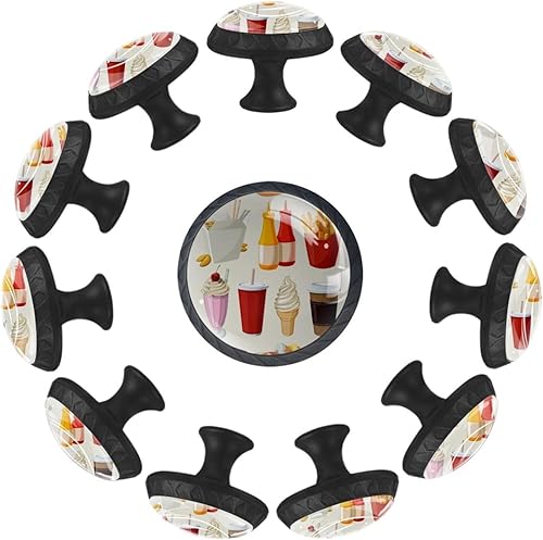 TBOUOBT Lot de 12 boutons d'armoire, boutons de commode, boutons de tiroir, boutons d'armoires de cuisine, boutons pour armoires et tiroirs,Hamburger Hot Dog Frites Glace Donut Swichs - Nail Gallerys
