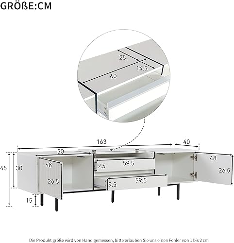 Merax Meuble TV bas blanc avec tiroirs extensibles pour projecteur, design bloc de couleur, 2 casiers et 2 tiroirs, buffet TV moderne, 163 x 40 x 45 cm - Nail Gallerys