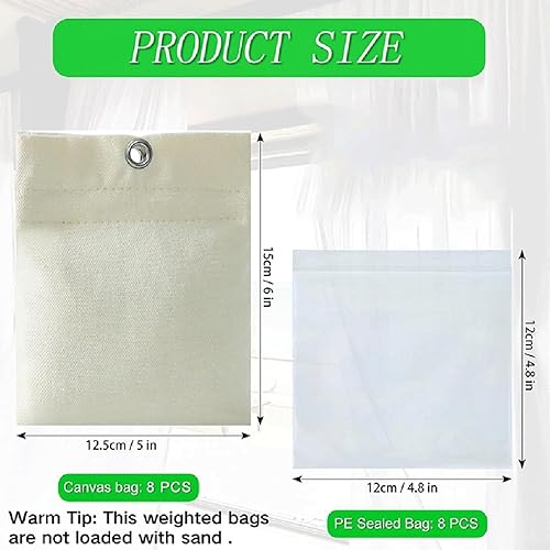 Lot de 8 poids de rideaux d'extérieur en toile avec pinces métalliques - Sacs lestés de 425 g - Sacs lestés pour tonnelle, nappes, drapeaux - Design autocollant - Blanc - Nail Gallerys