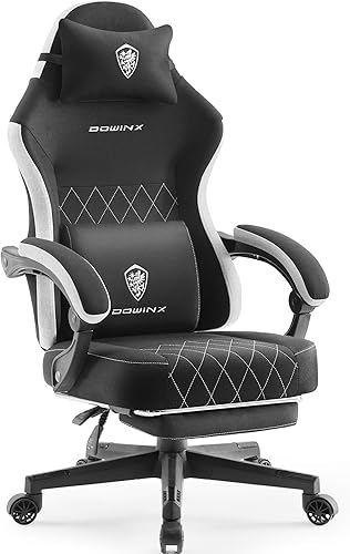 Dowinx Chaise de Gaming en Tissu avec Coussin de Printemps, Soutien Lombaire et Repose-Pieds pour Adultes, Fauteuil de Jeu Ergonomique, Grand et Haut, pour Jeux de Bureau, 135 kg, Noire - Nail Gallerys